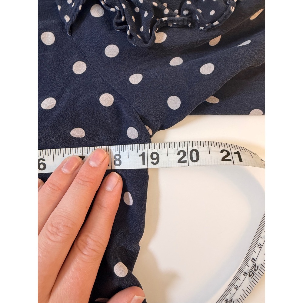 Rebecca Taylor Blouse Womens 8 Navy Blue Excellent Silk Polka Dot Ruffle Top - Picture 6 of 6
